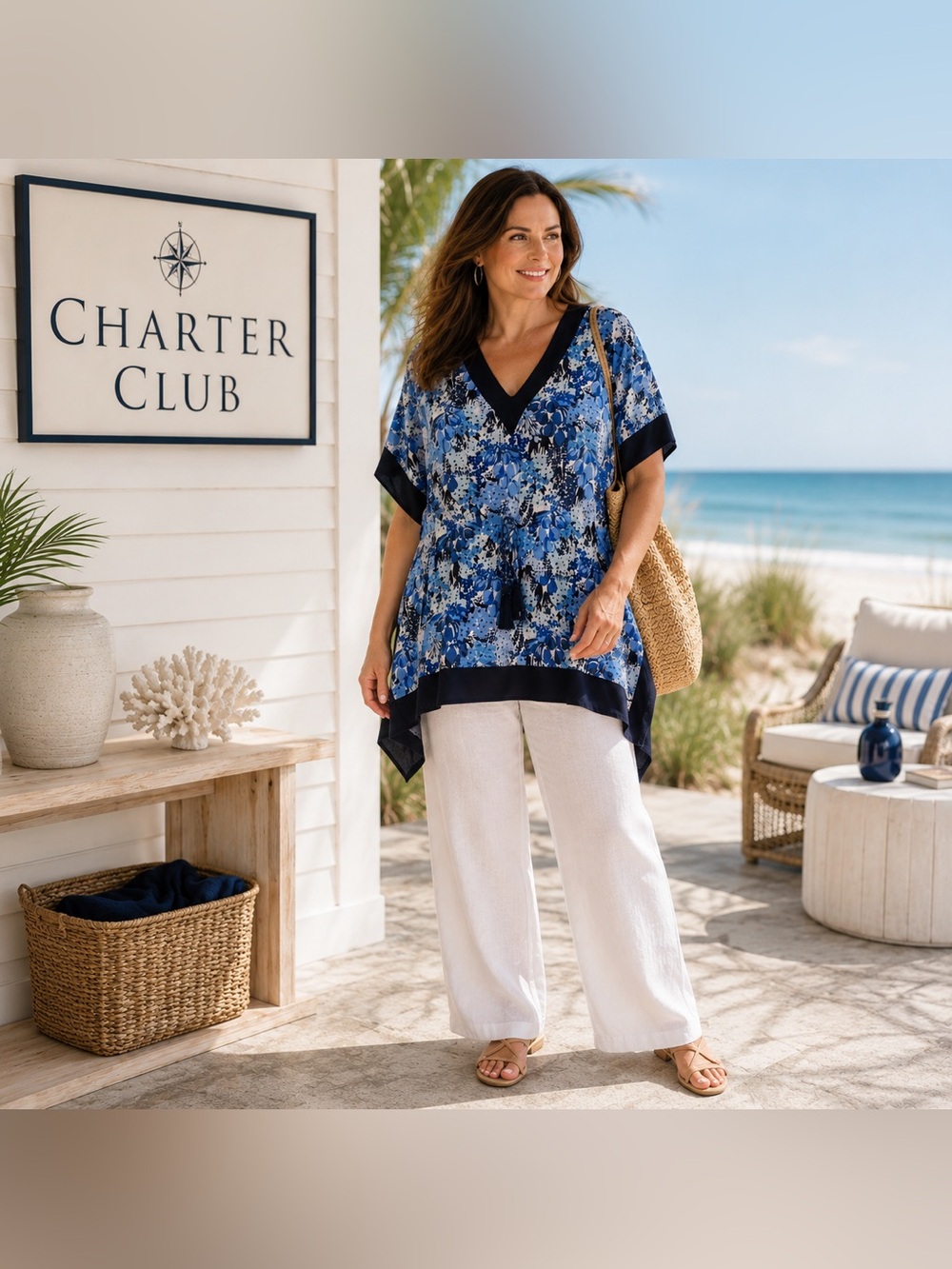 NWT Charter Club Blue Floral Tunic (XL)